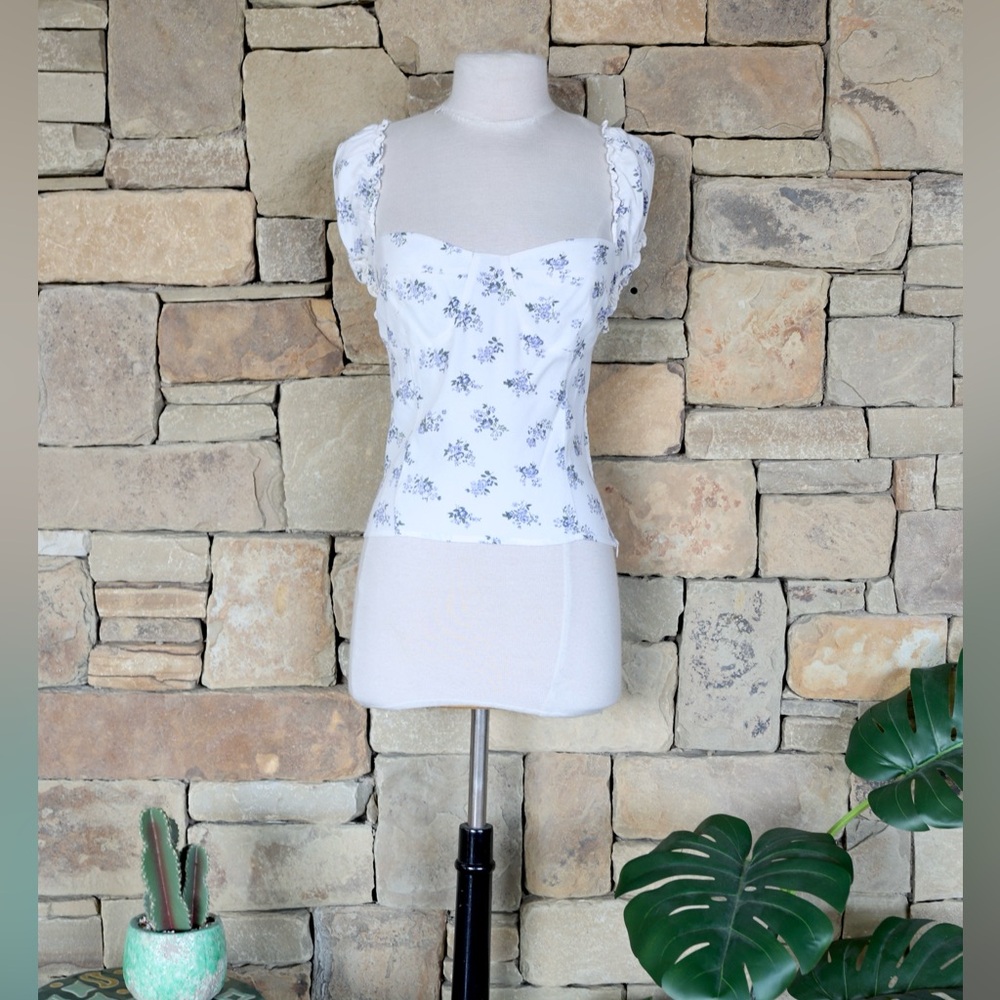Reformation RARE Jewel Top Teresa Blue & White